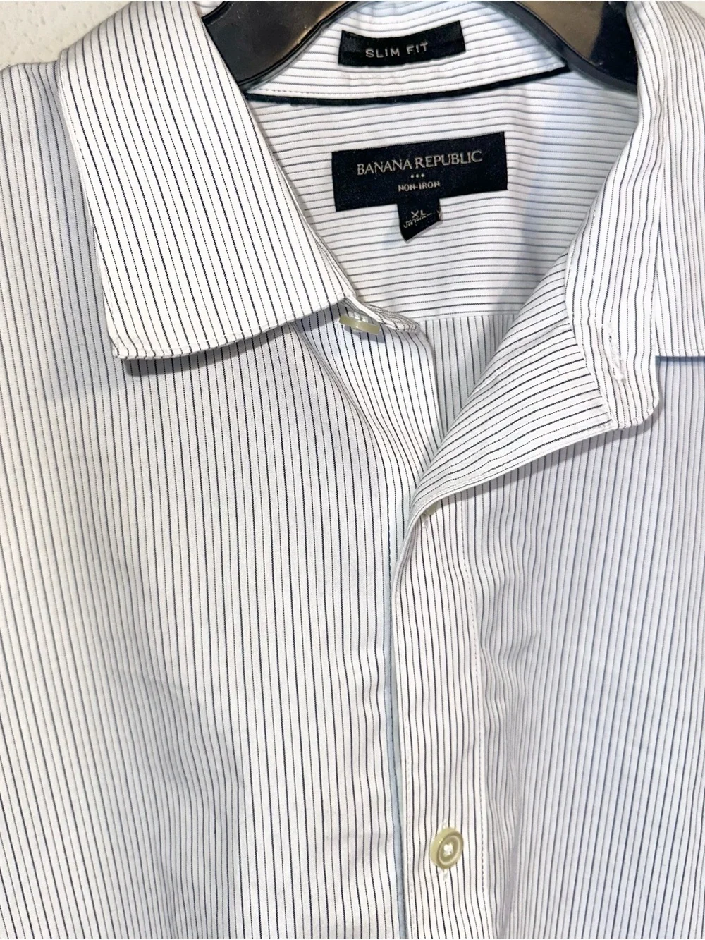 Banana Republic White Shirt with Light Blue Pinstripes